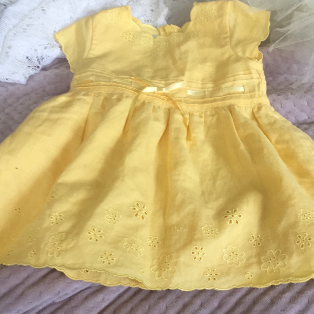 TALBOTS KIDS GIRLS 6M DRESS YELLOW LINEN/COTTON